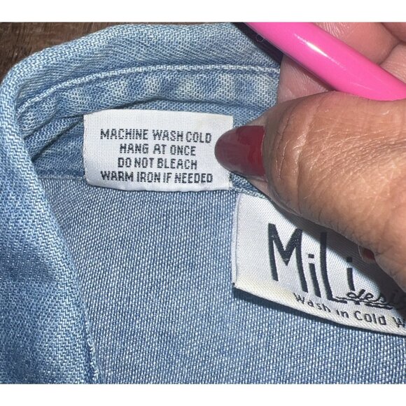 MILI DESIGNS DENIM BUTTON DOWN SHIRT TOP SIZE 1X STITCHED Bees Bugs,, - Picture 10 of 16